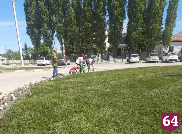 В Саратовской области чиновник с коллегами сажал цветы 